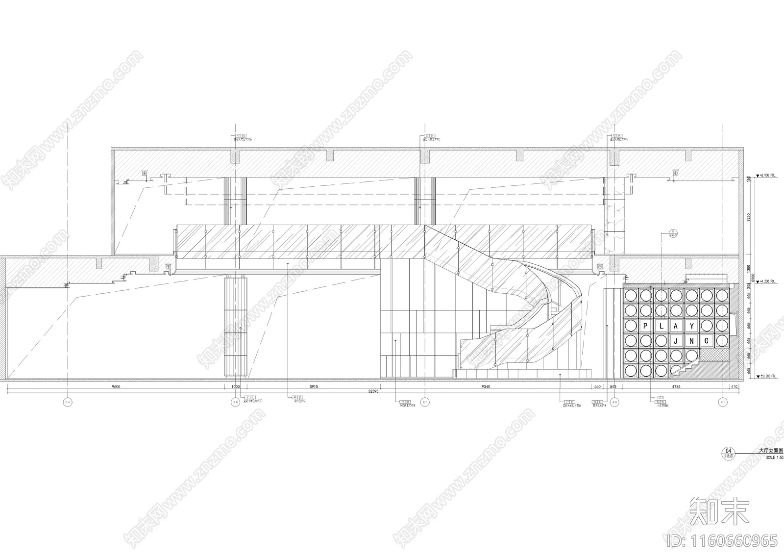 1870㎡售楼处cad施工图下载【ID:1160660965】