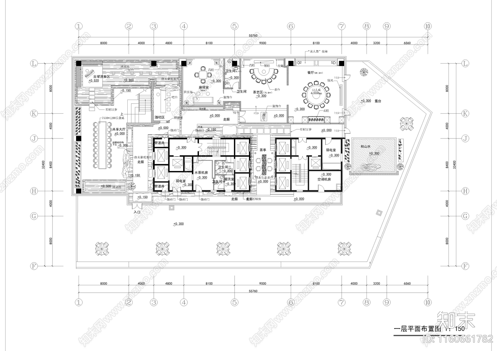 2060㎡茶馆cad施工图下载【ID:1160661782】