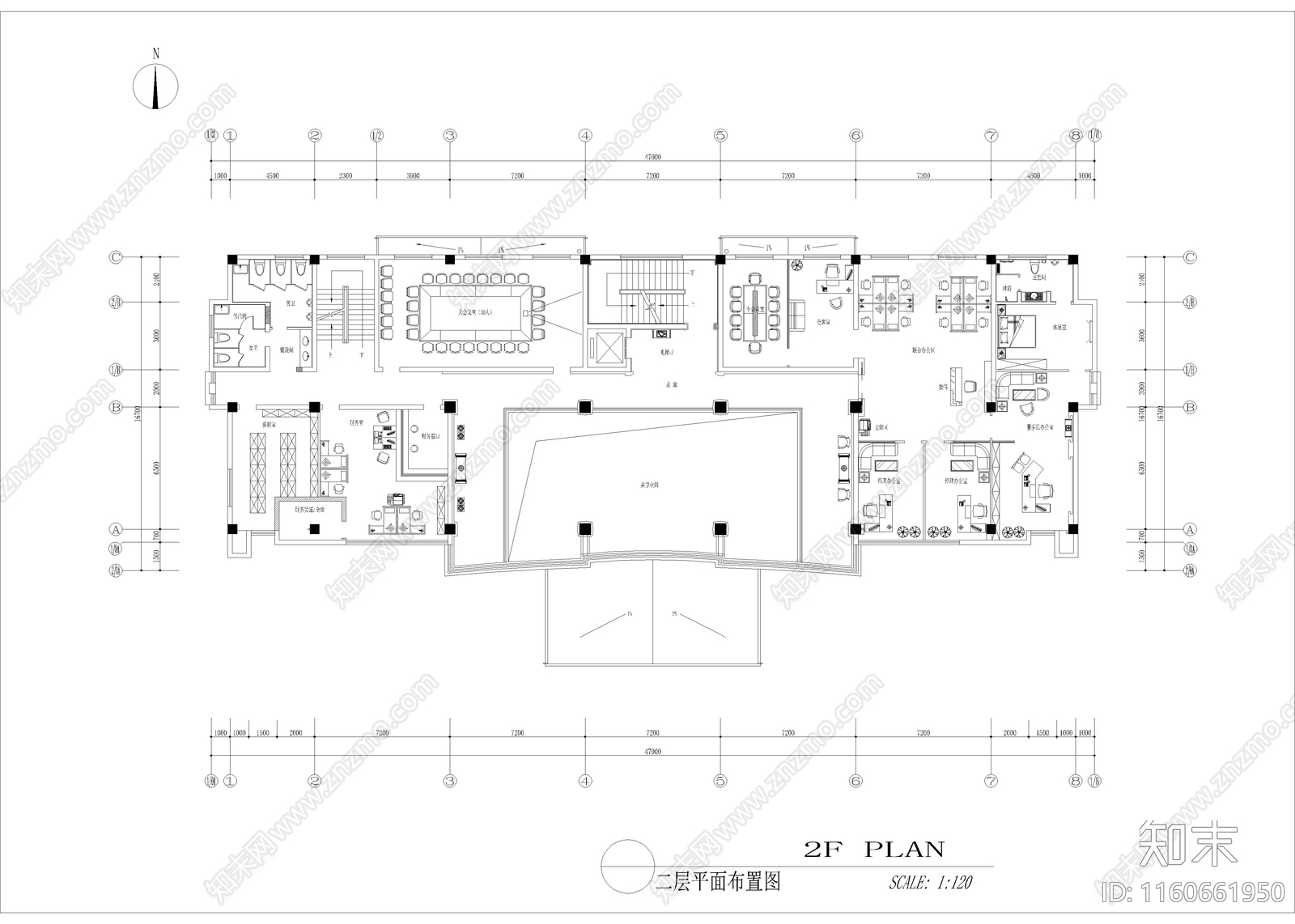 2230㎡办公室cad施工图下载【ID:1160661950】