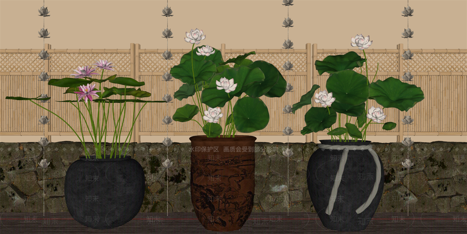 新中式水缸SU模型下载【ID:1160663419】