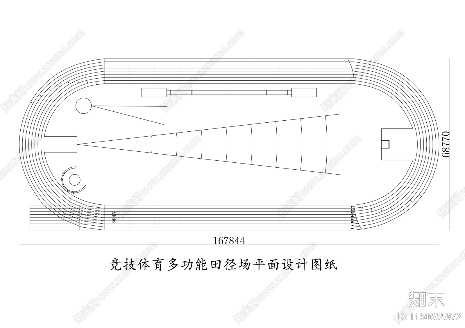 竞技体育多功能田径场平面设计图纸施工图下载【ID:1160665972】