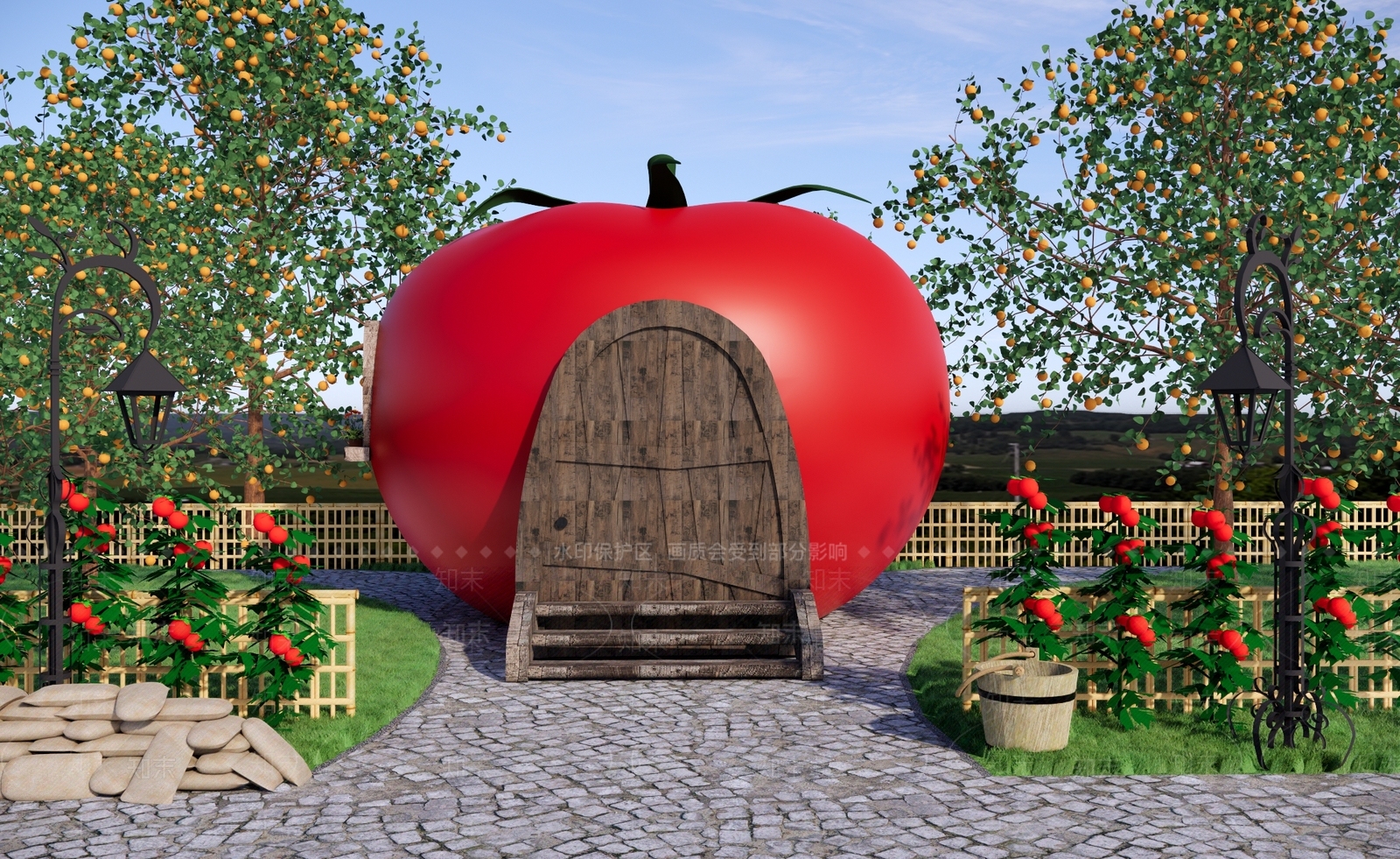 现代趣味苹果屋SU模型下载【ID:1160669651】