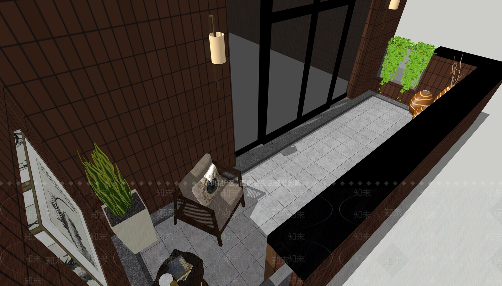 现代别墅露台SU模型下载【ID:1160669913】