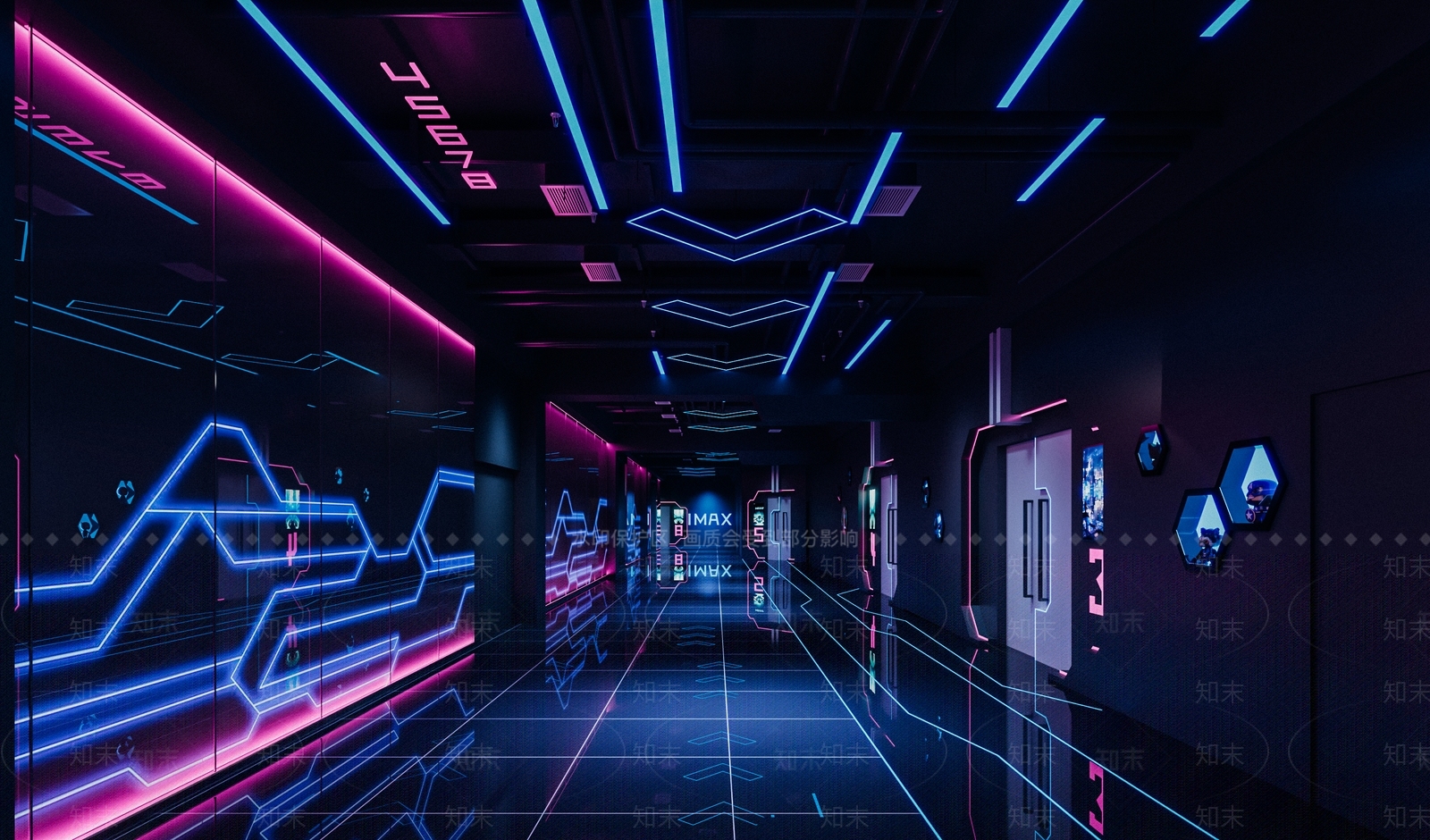 现代赛博朋克电影院过道3D模型下载【ID:1160674482】