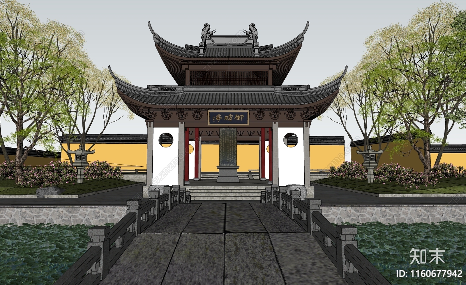 中式寺庙建筑SU模型下载【ID:1160677942】