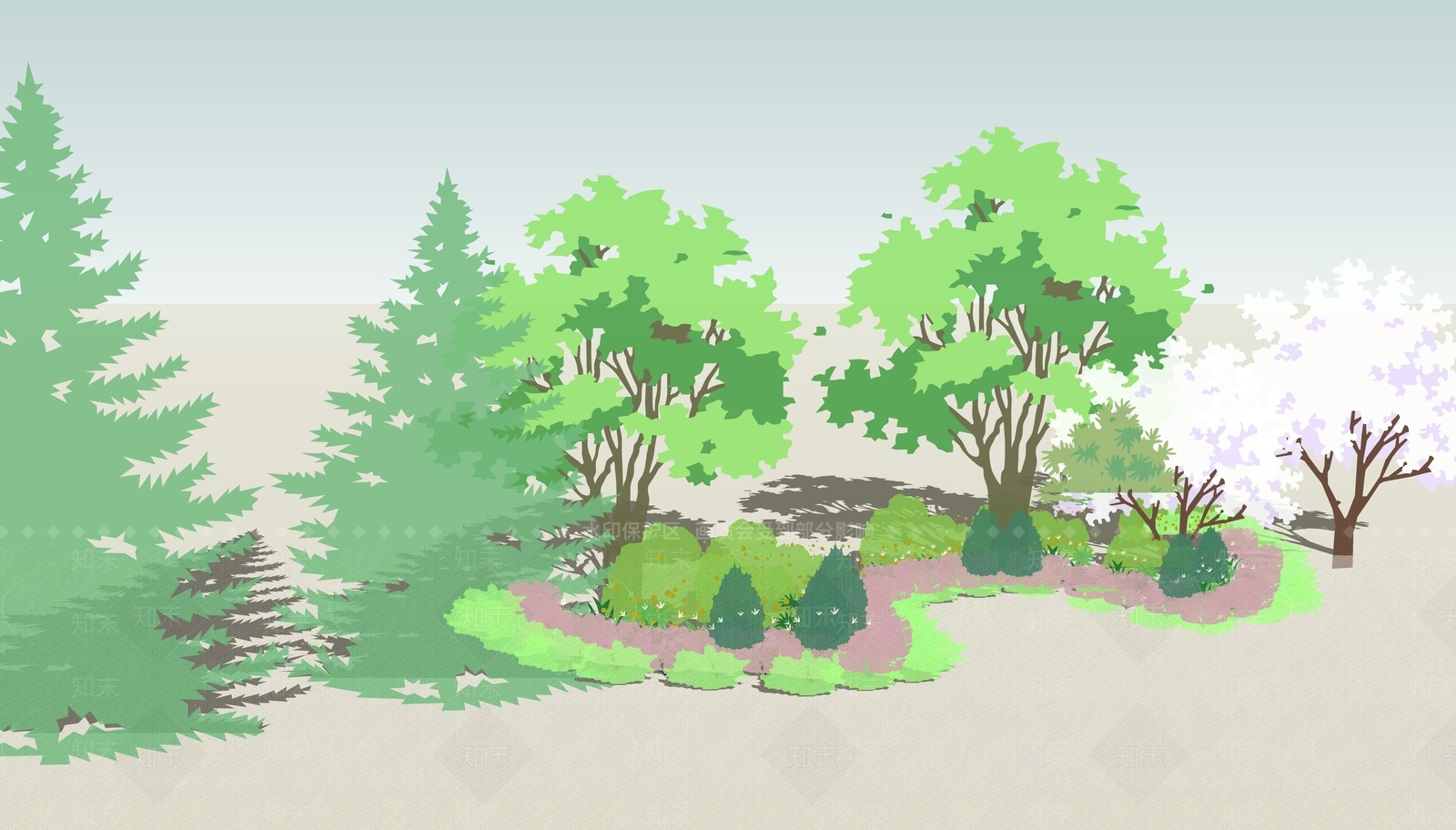 手绘风格植物组团SU模型下载【ID:1160672226】