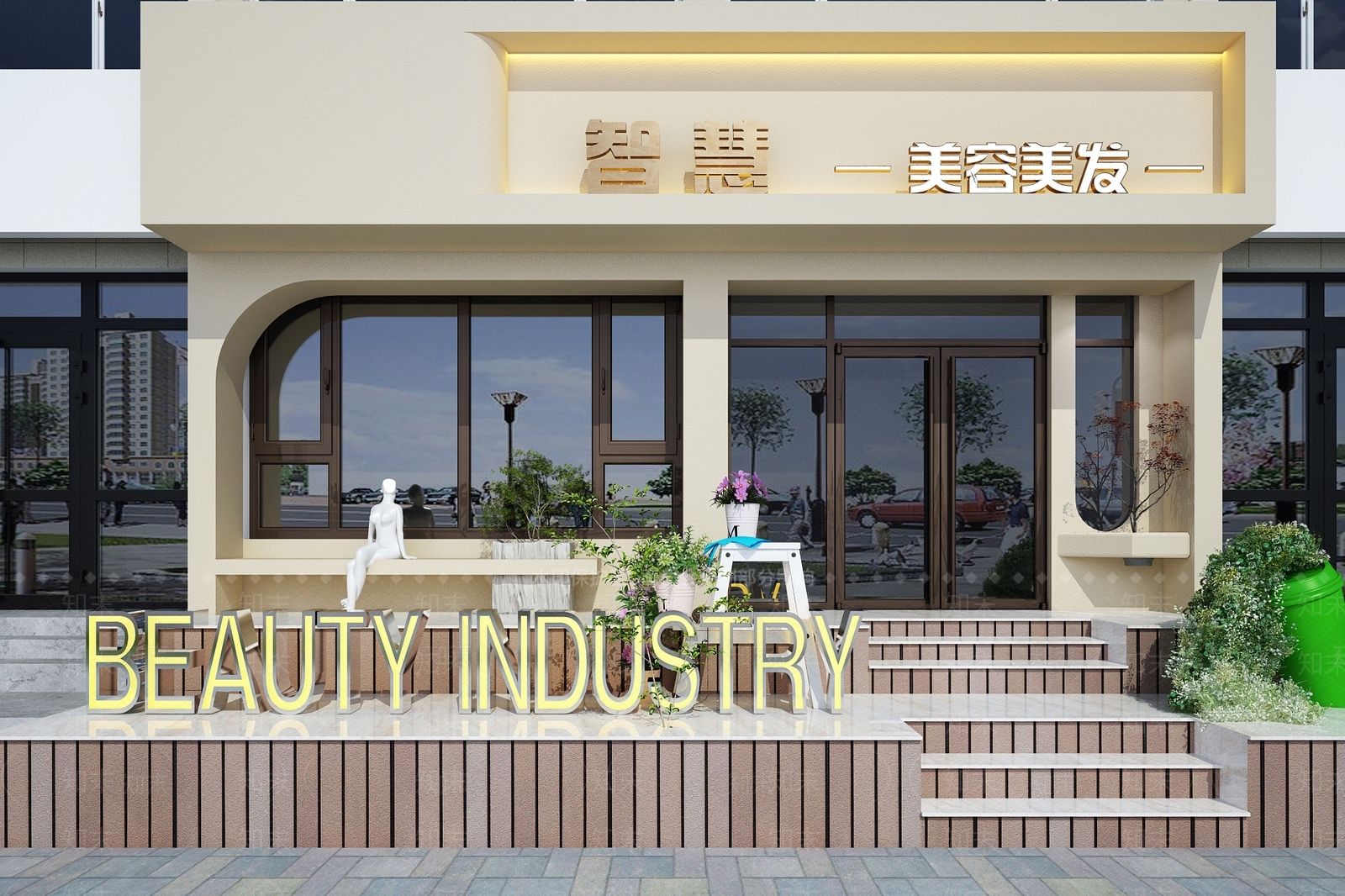 现代美容美发门头3D模型下载【ID:1160675523】