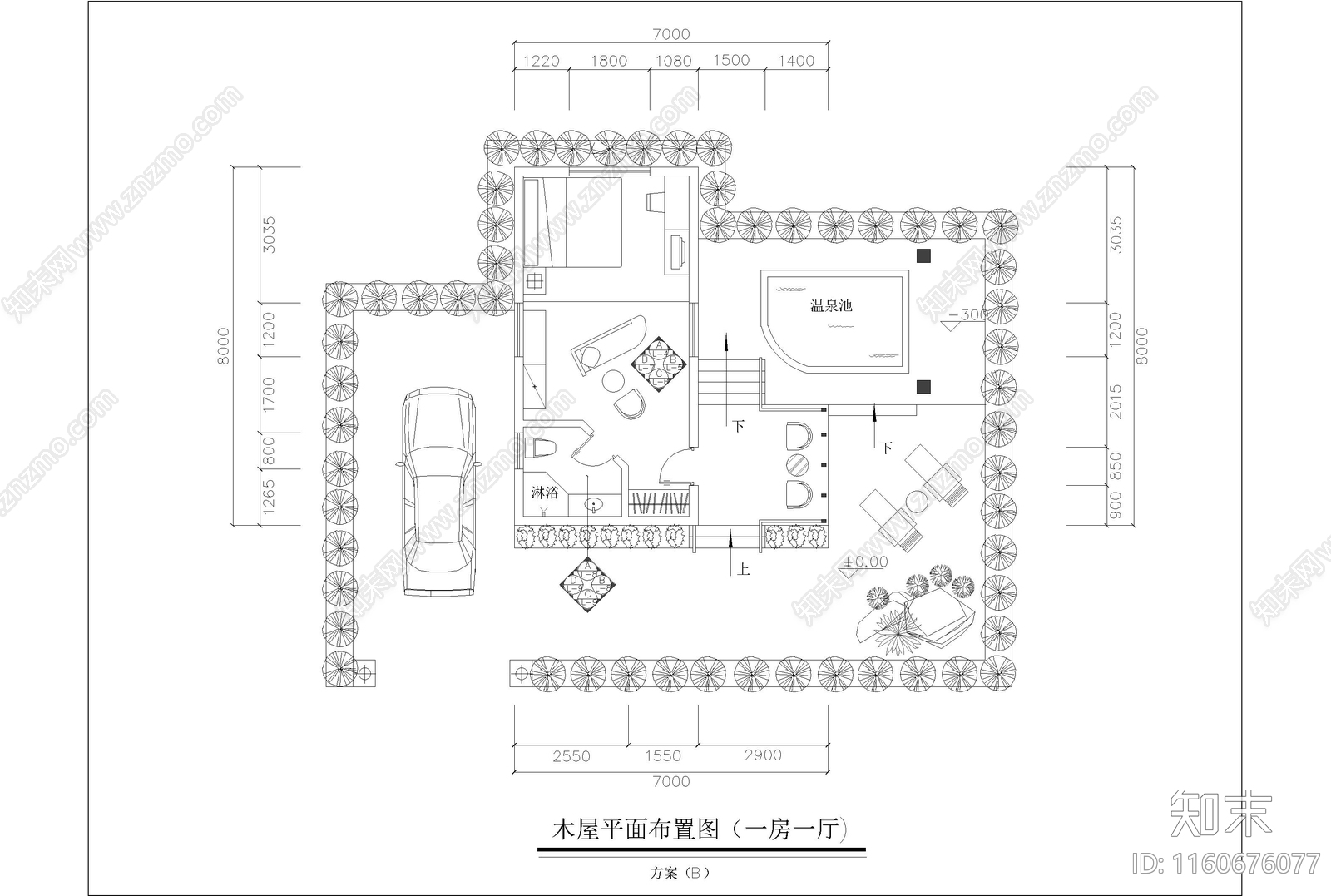 度假村B型木屋建筑施工图下载【ID:1160676077】