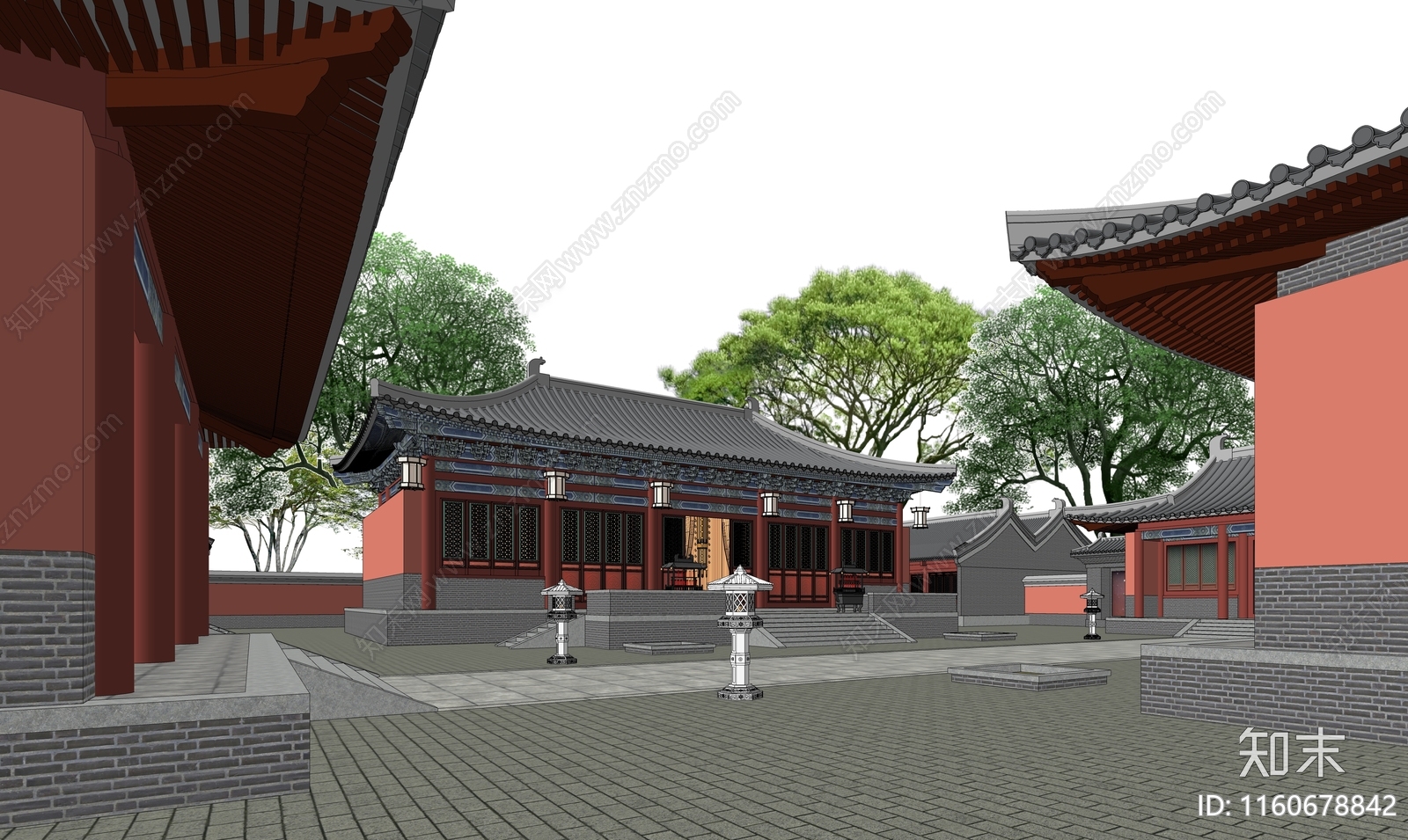 中式寺庙建筑SU模型下载【ID:1160678842】