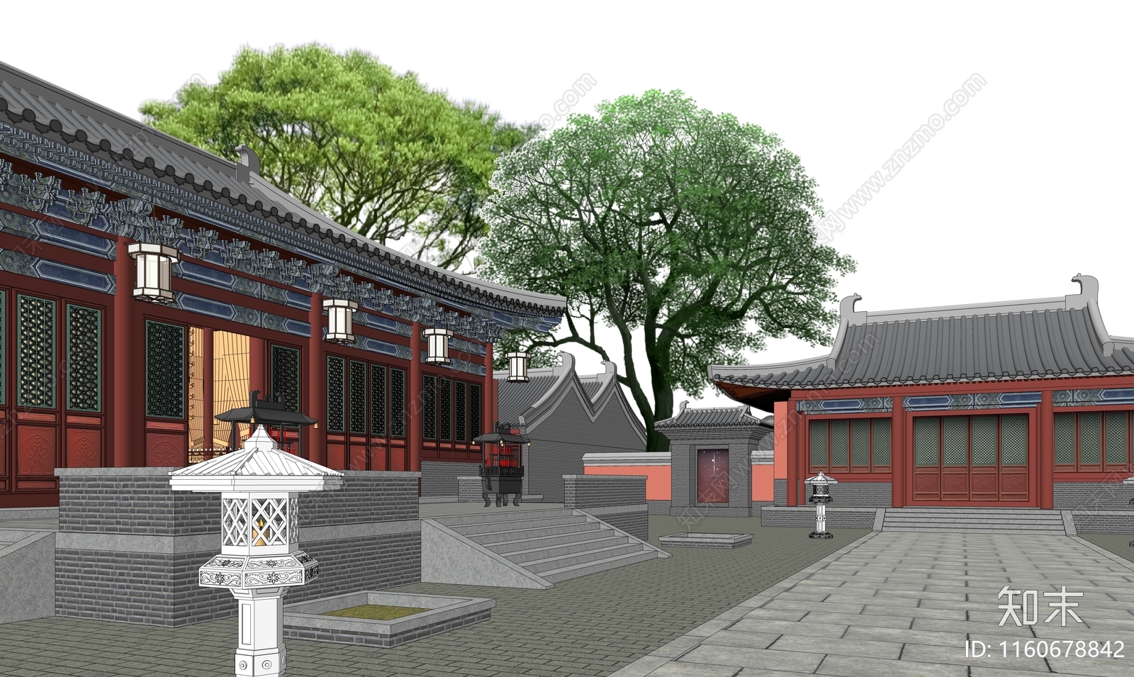 中式寺庙建筑SU模型下载【ID:1160678842】