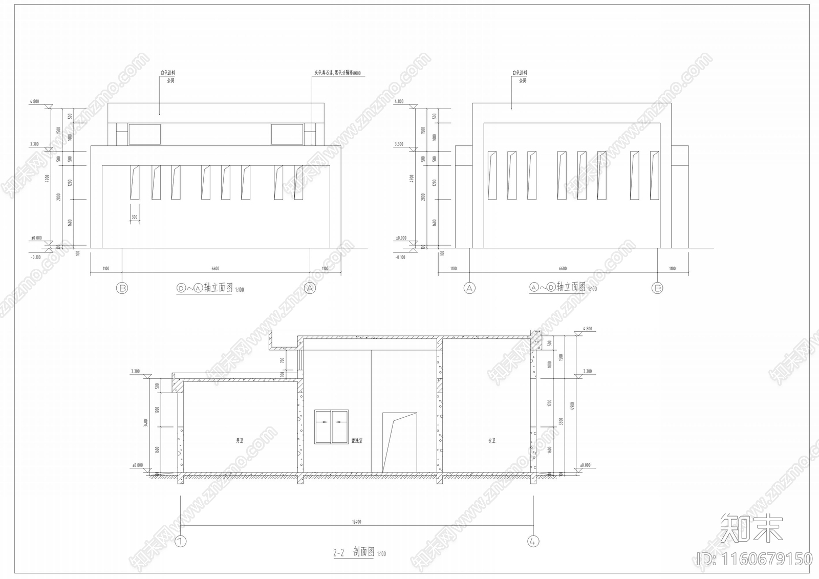 现代公厕cad施工图下载【ID:1160679150】