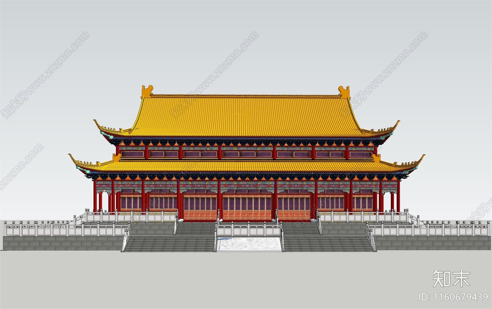 中式大雄宝殿寺庙建筑SU模型下载【ID:1160679439】