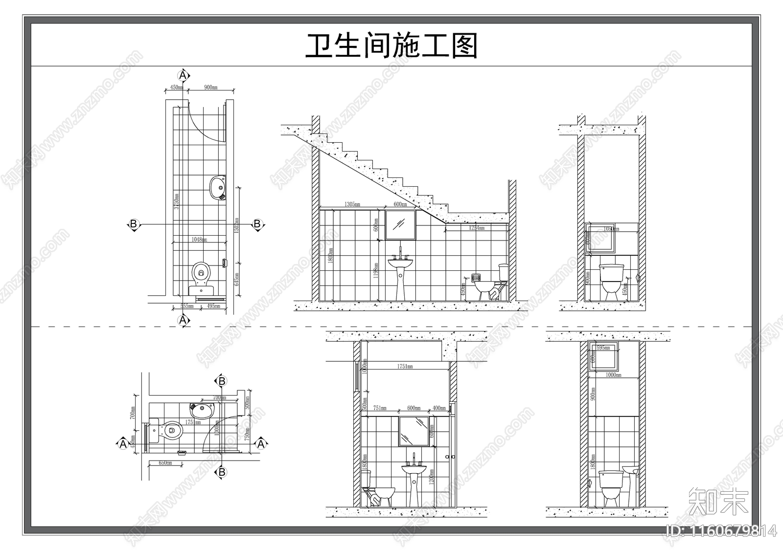 卫生间cad施工图下载【ID:1160679814】