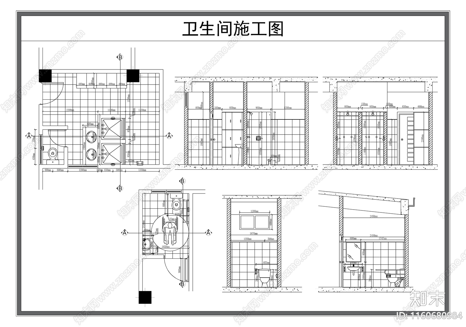 公共卫生间cad施工图下载【ID:1160680984】