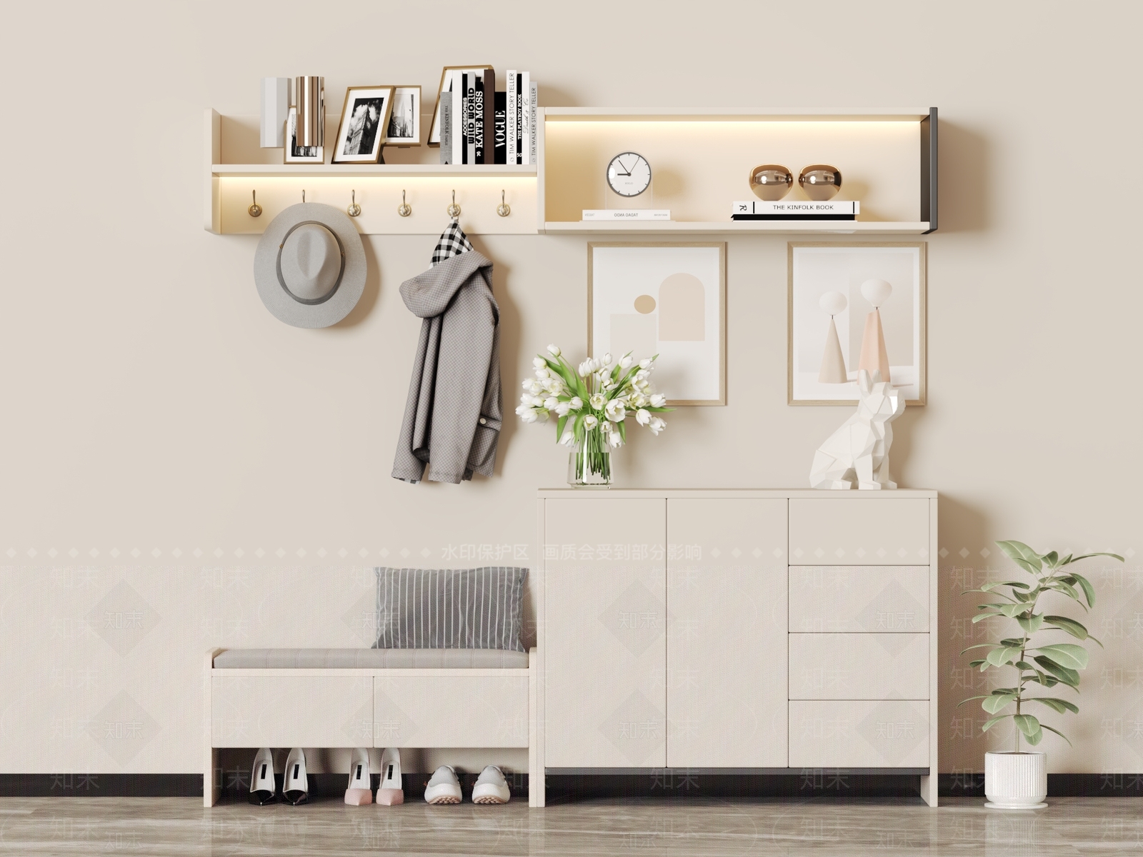 现代奶油风鞋柜SU模型下载【ID:1160687334】