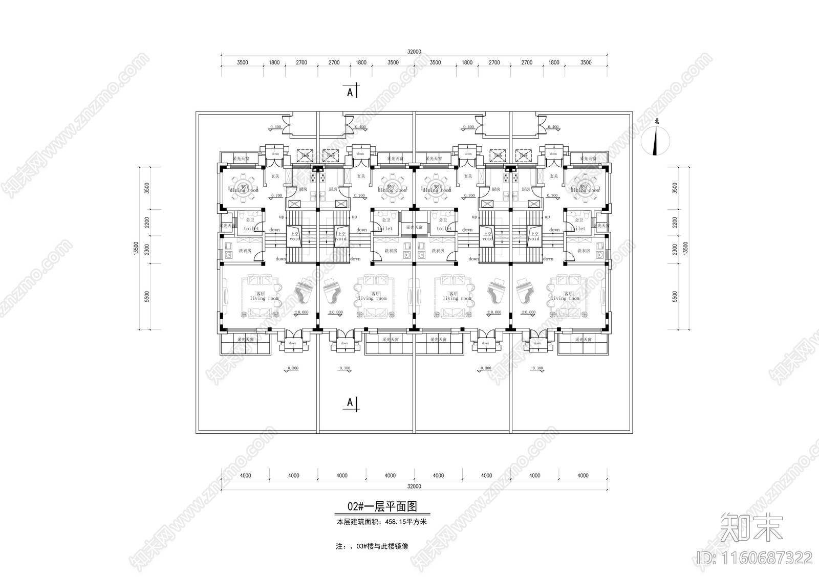 3层325平西班牙风格联排别墅建筑设cad施工图下载【ID:1160687322】