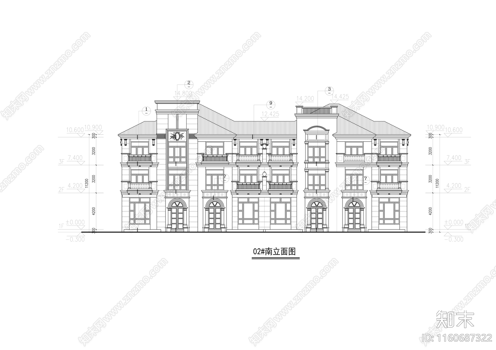 3层325平西班牙风格联排别墅建筑设cad施工图下载【ID:1160687322】