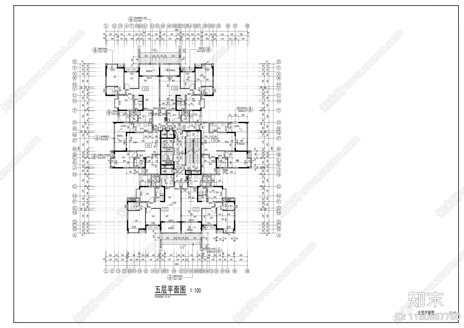 28层现代风格住宅楼及单体建筑设cad施工图下载【ID:1160687760】