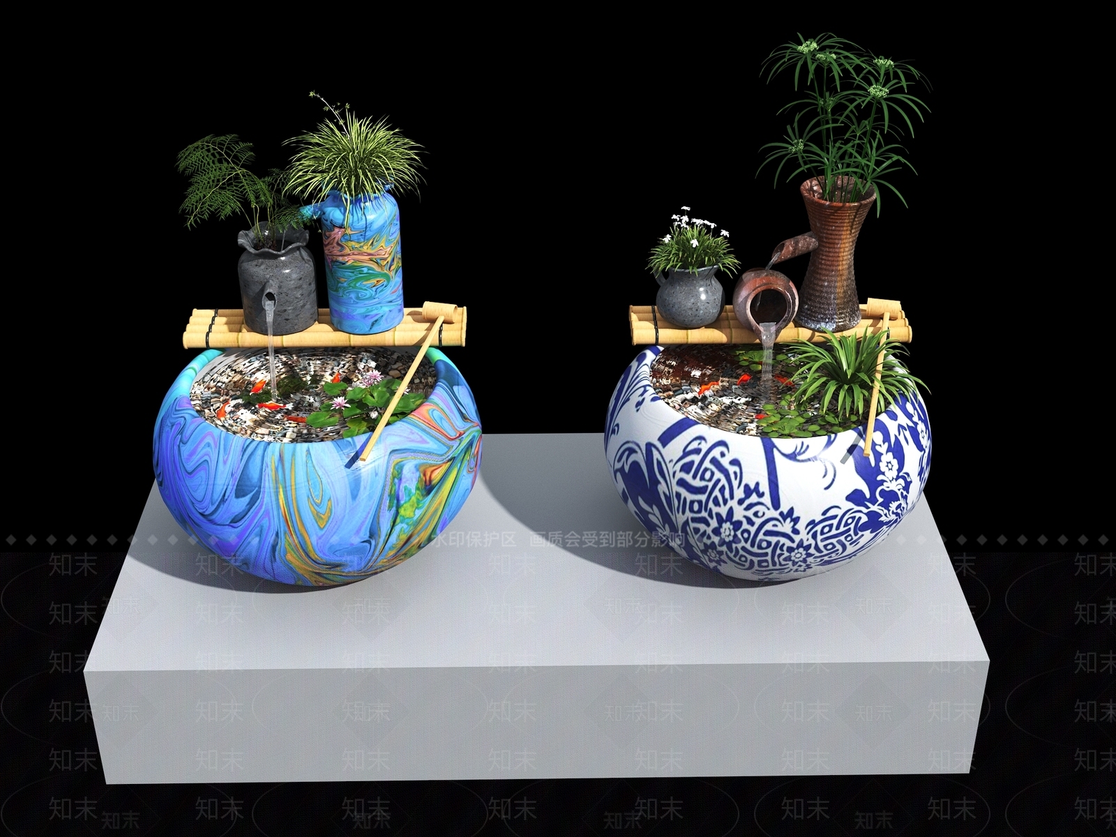 中式古法鱼缸SU模型下载【ID:1160688364】