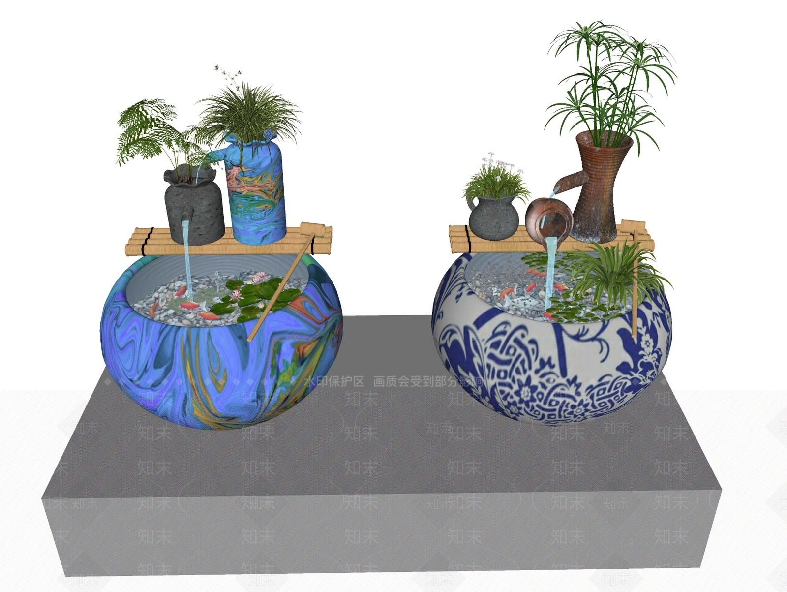 中式古法鱼缸SU模型下载【ID:1160688364】