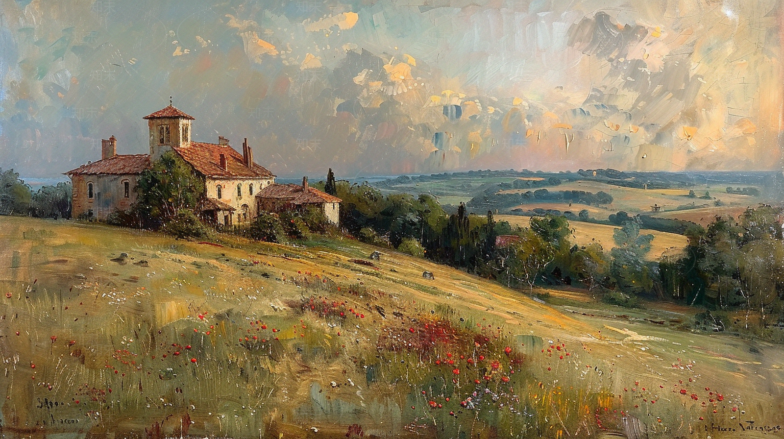 法国中世纪田园风景油画仿莫奈风贴图下载【ID:1160689409】