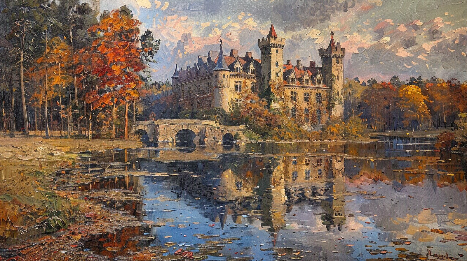 法国中世纪城堡建筑风景油画贴图下载【ID:1160689619】