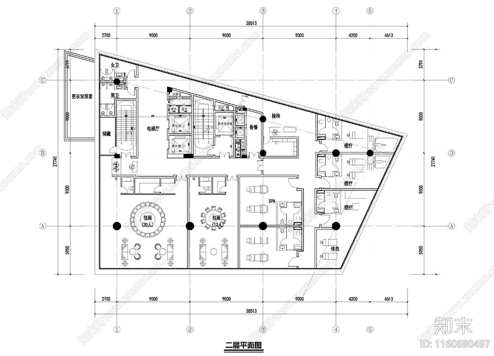 现代风格酒店大堂配套cad施工图下载【ID:1160690497】