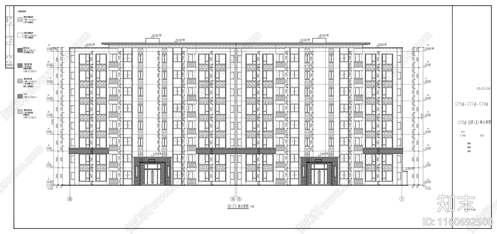 住宅综合体建筑洋房cad施工图下载【ID:1160692500】