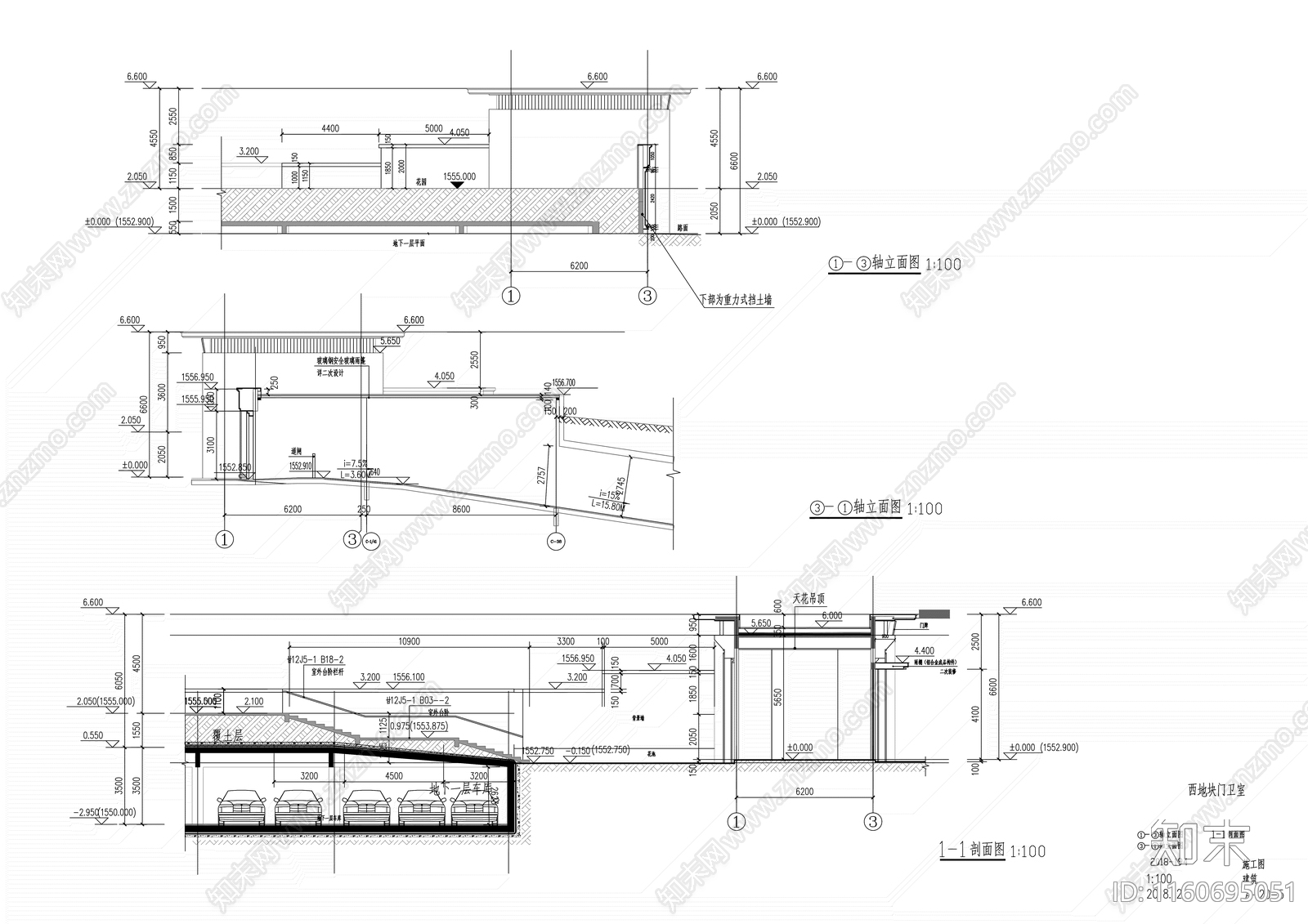 高端小区入口大门建筑图施工图下载【ID:1160695051】