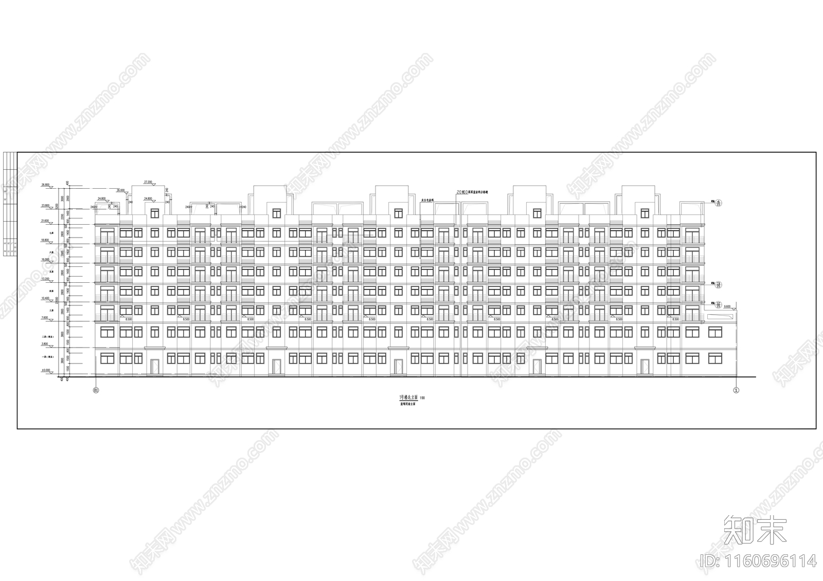 居经济适用房小区1号楼建筑cad施工图下载【ID:1160696114】