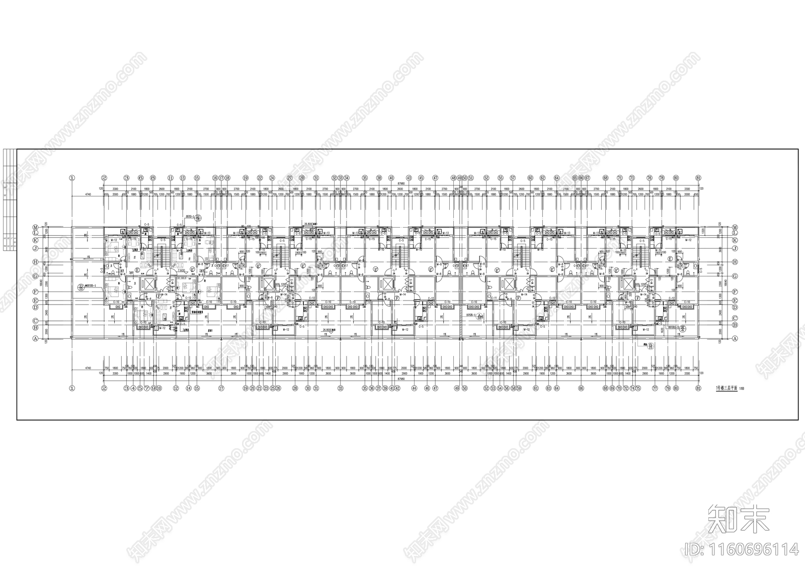 居经济适用房小区1号楼建筑cad施工图下载【ID:1160696114】