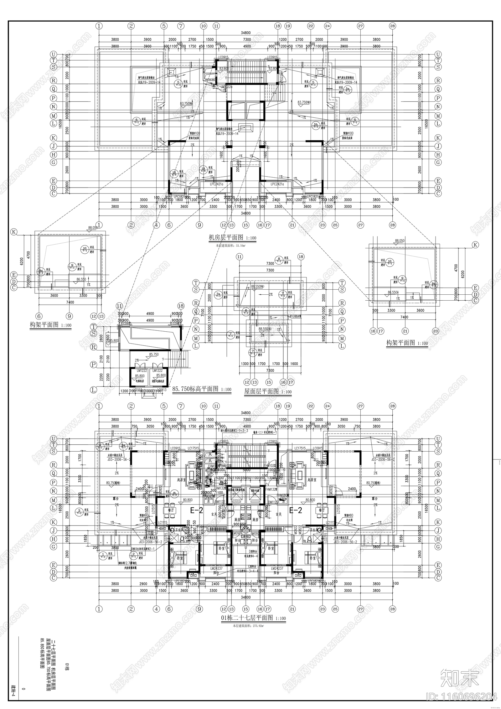 居住区二十八层商住楼建cad施工图下载【ID:1160696204】