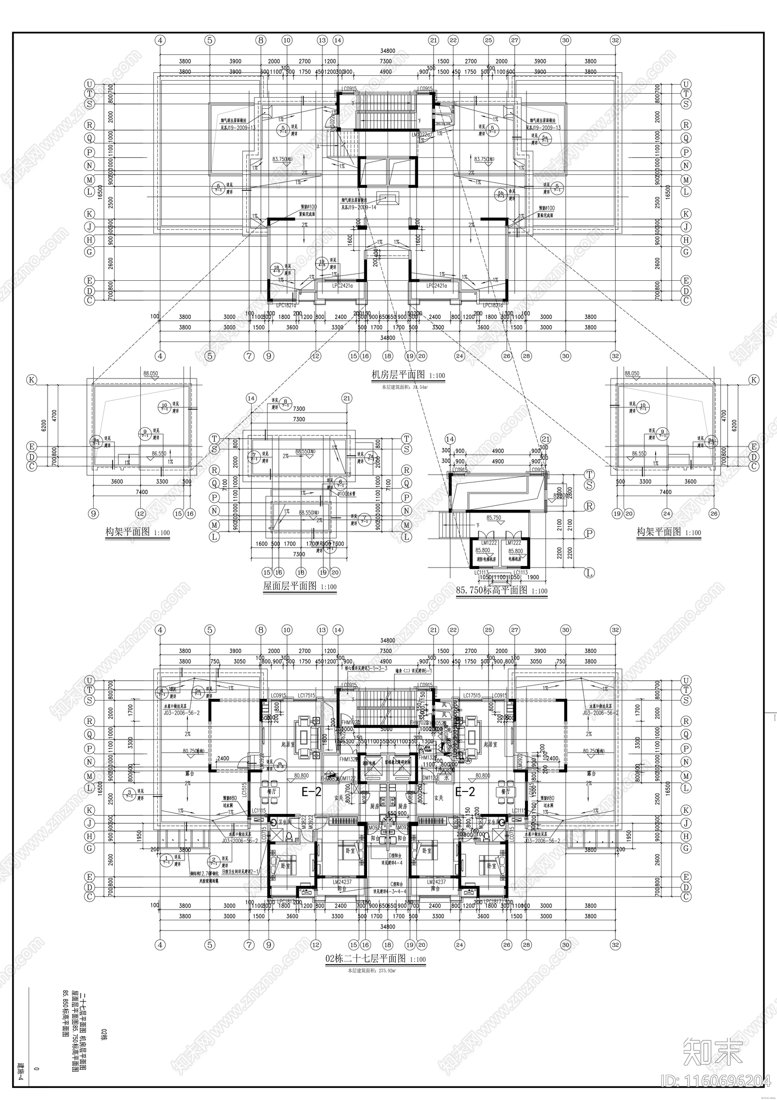 居住区二十八层商住楼建cad施工图下载【ID:1160696204】