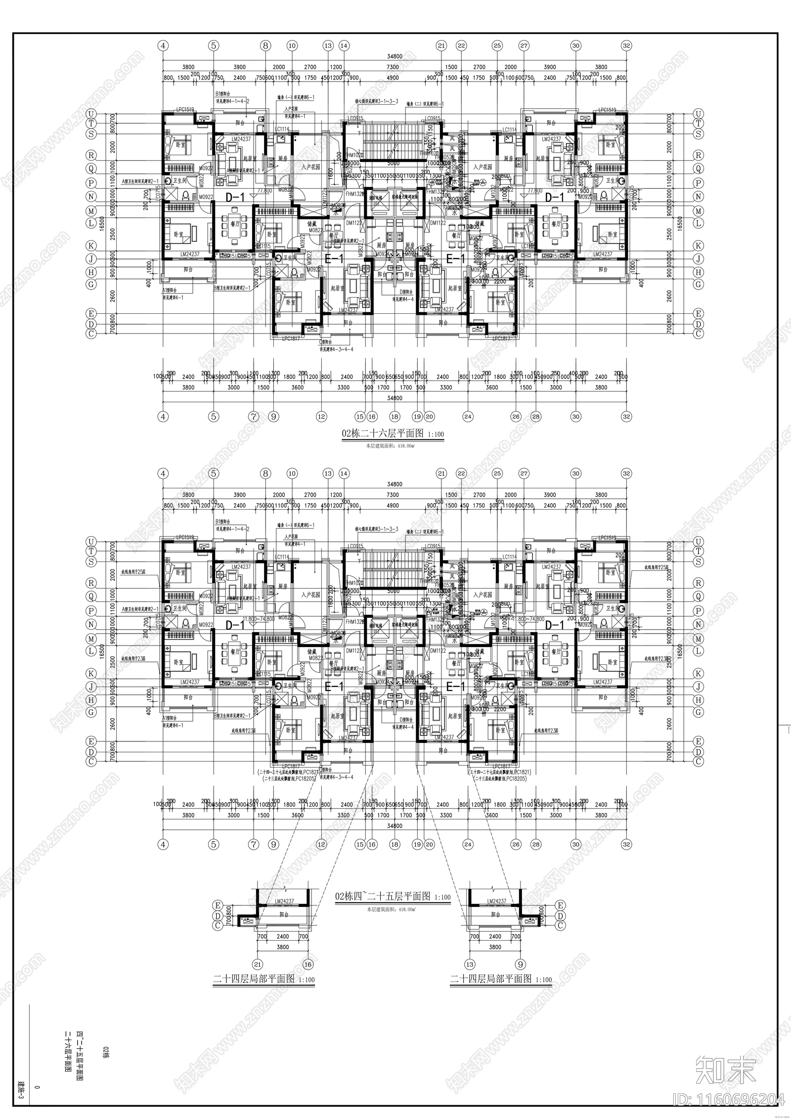 居住区二十八层商住楼建cad施工图下载【ID:1160696204】