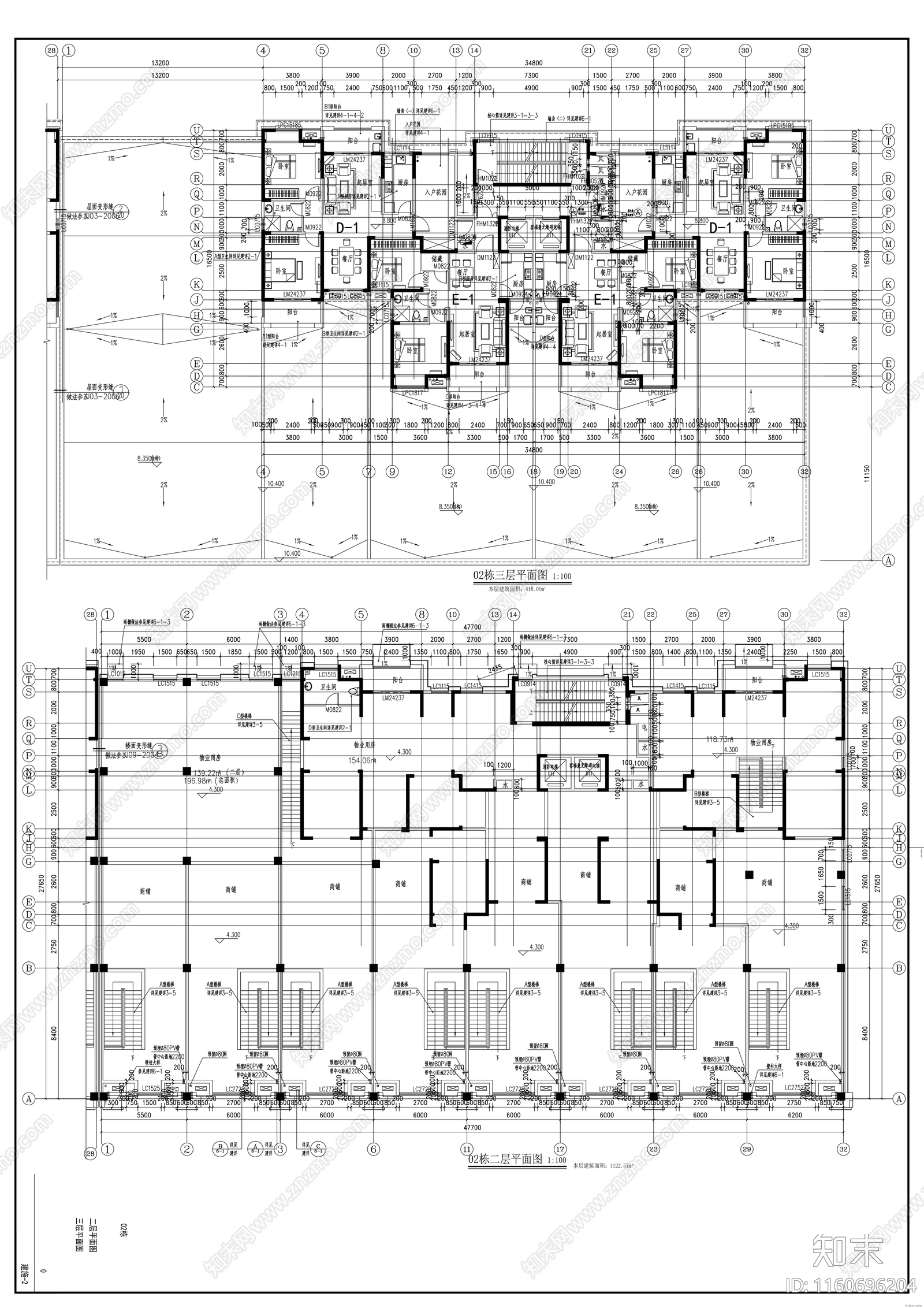 居住区二十八层商住楼建cad施工图下载【ID:1160696204】