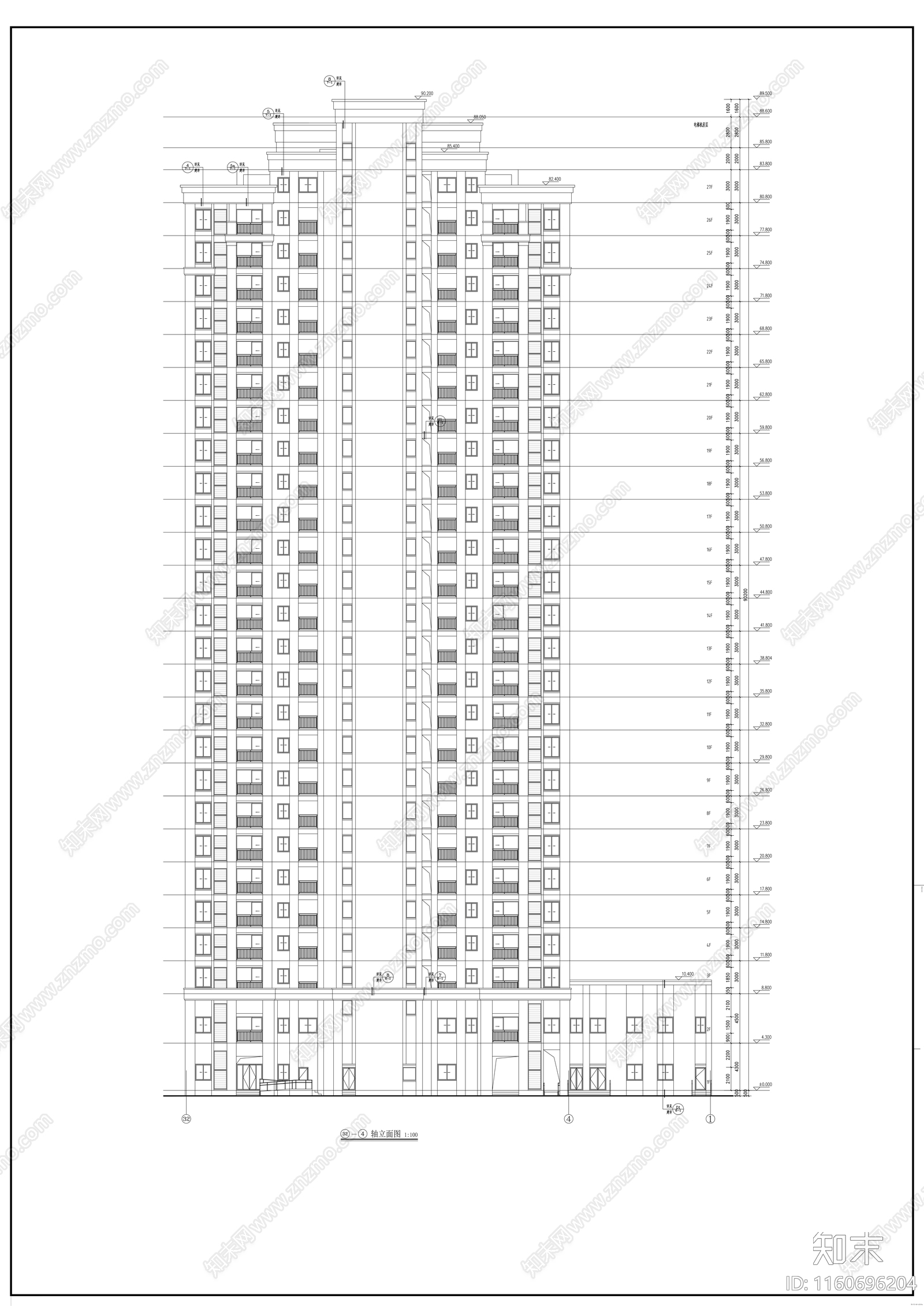 居住区二十八层商住楼建cad施工图下载【ID:1160696204】