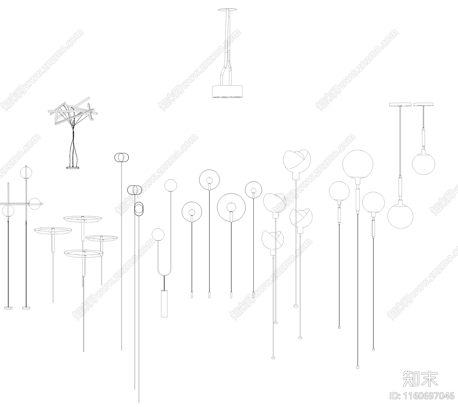 现代时尚灯具图库cad施工图下载【ID:1160697046】
