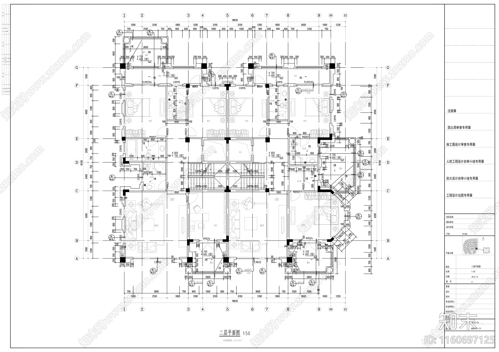 三层双拼简欧风格别墅建筑设cad施工图下载【ID:1160697125】