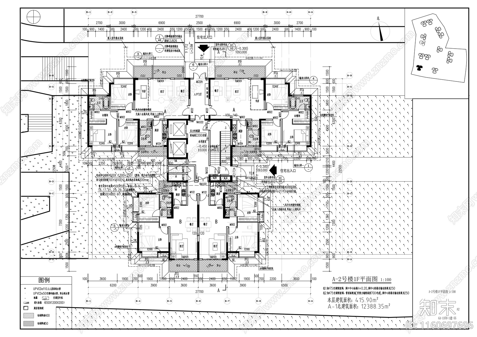 顺海绿洲A地块塔楼cad施工图下载【ID:1160697696】