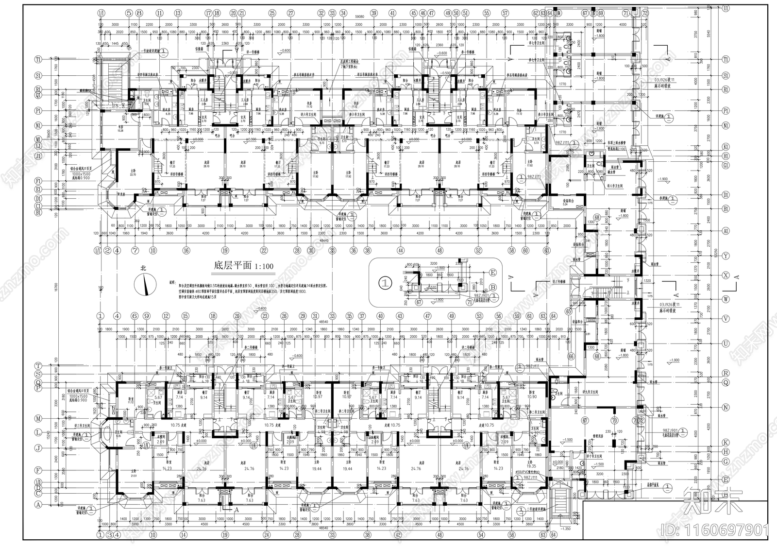 五层欧式花园洋房建cad施工图下载【ID:1160697901】