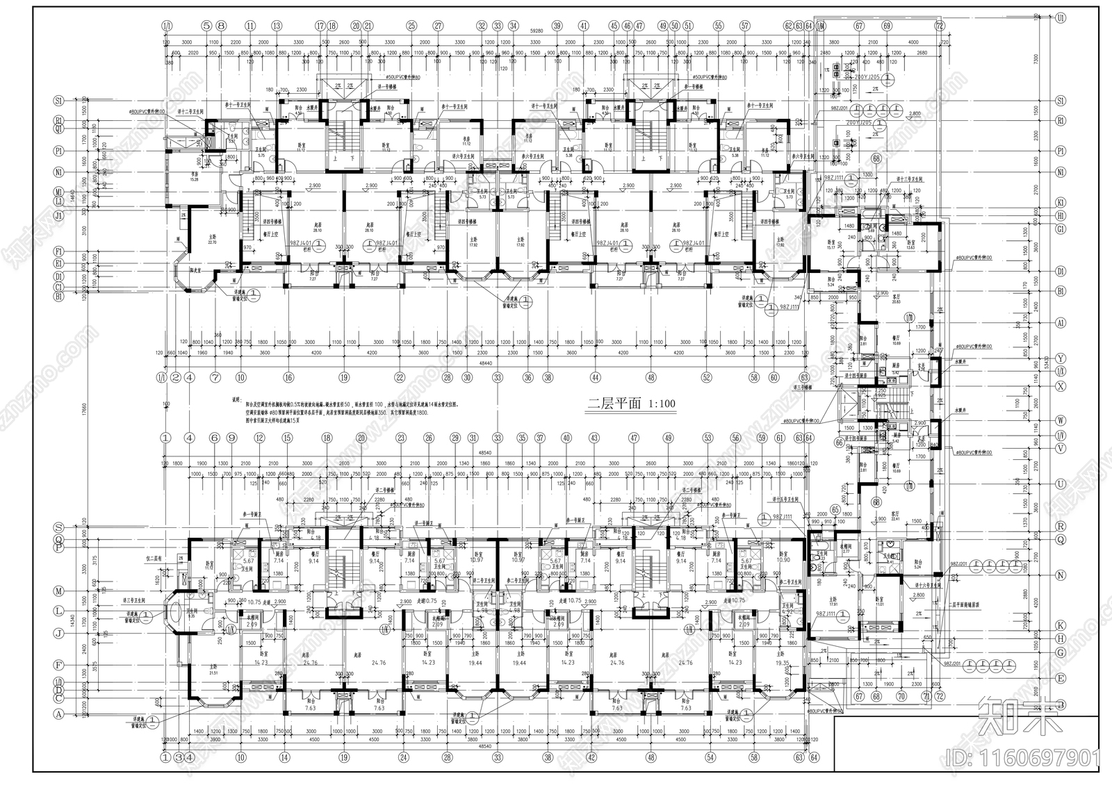 五层欧式花园洋房建cad施工图下载【ID:1160697901】