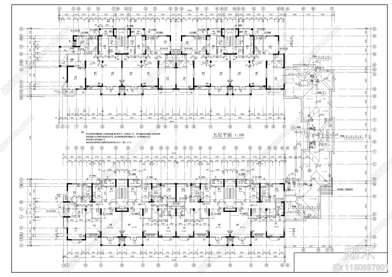 五层欧式花园洋房建cad施工图下载【ID:1160697901】