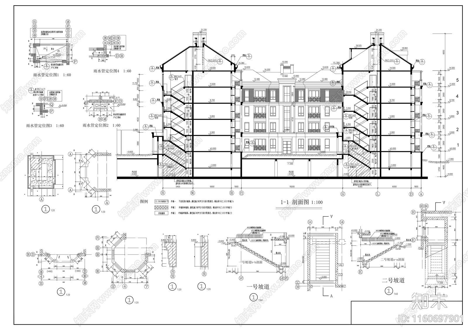 五层欧式花园洋房建cad施工图下载【ID:1160697901】