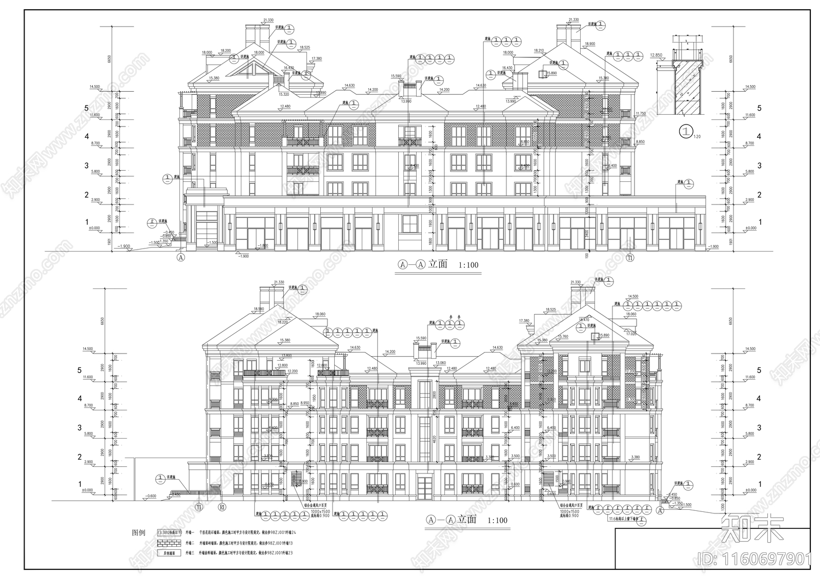 五层欧式花园洋房建cad施工图下载【ID:1160697901】