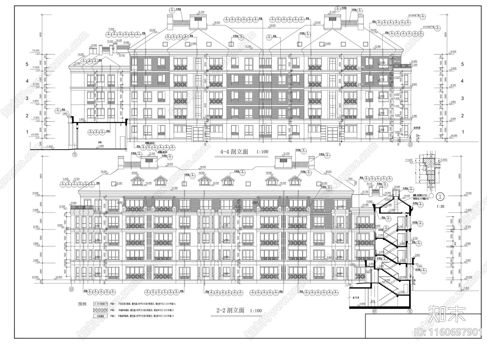 五层欧式花园洋房建cad施工图下载【ID:1160697901】