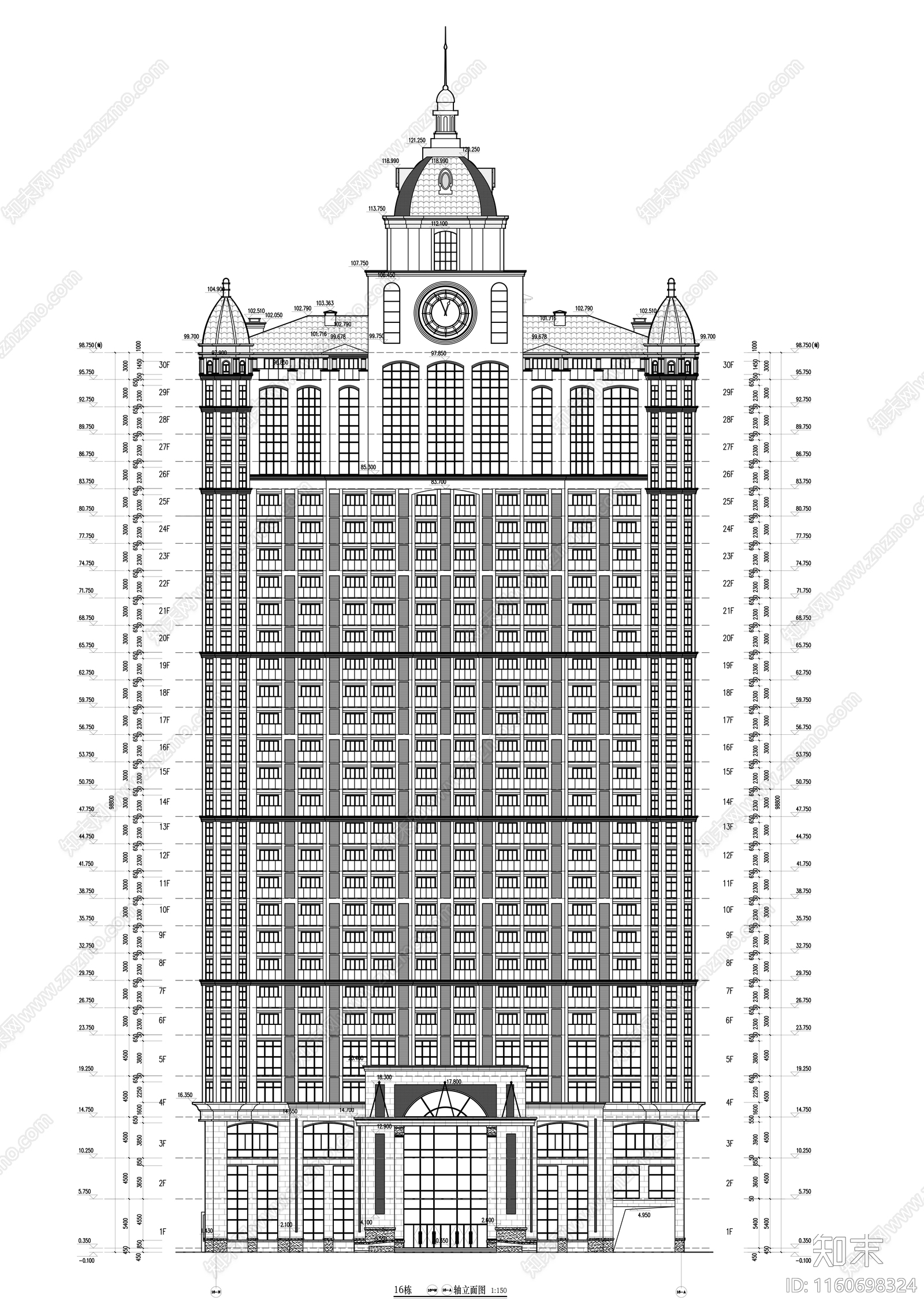 现代风格塔式高层酒店公寓cad施工图下载【ID:1160698324】