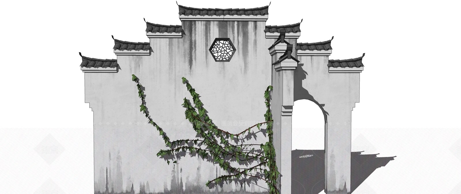 新中式马头墙SU模型下载【ID:1160707740】