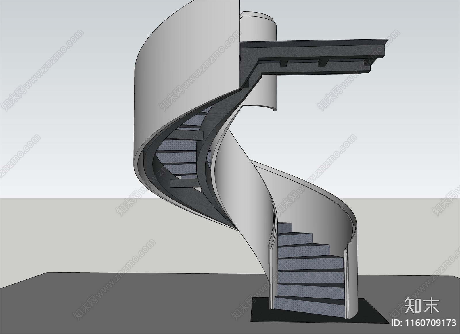 现代钢结构旋转楼梯SU模型下载【ID:1160709173】