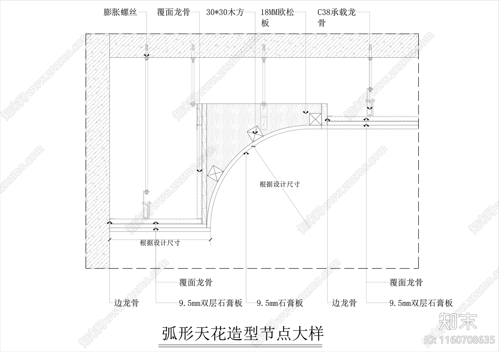 弧形天花节点施工图下载【ID:1160708635】