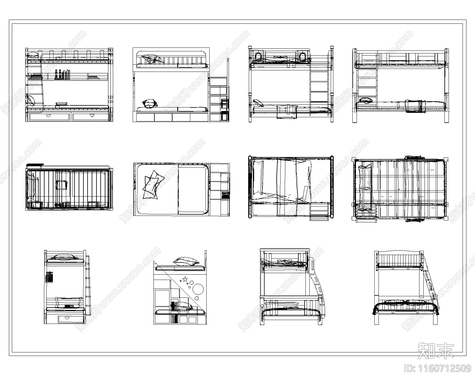 现代儿童床施工图下载【ID:1160712509】